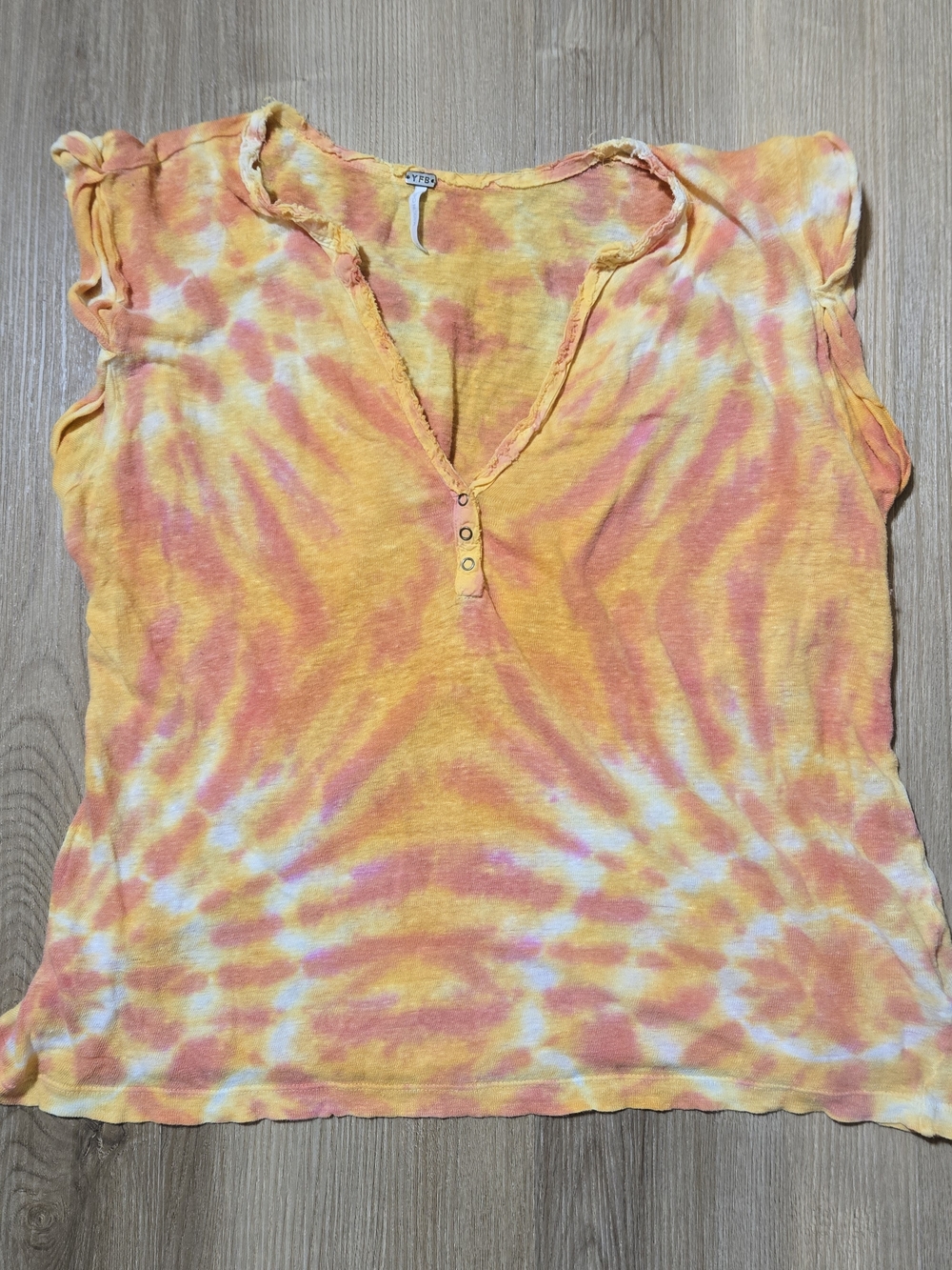 Young Fabulous & Broke Short Sleeve Tie-Dye Henley Top - Yellow & Pink